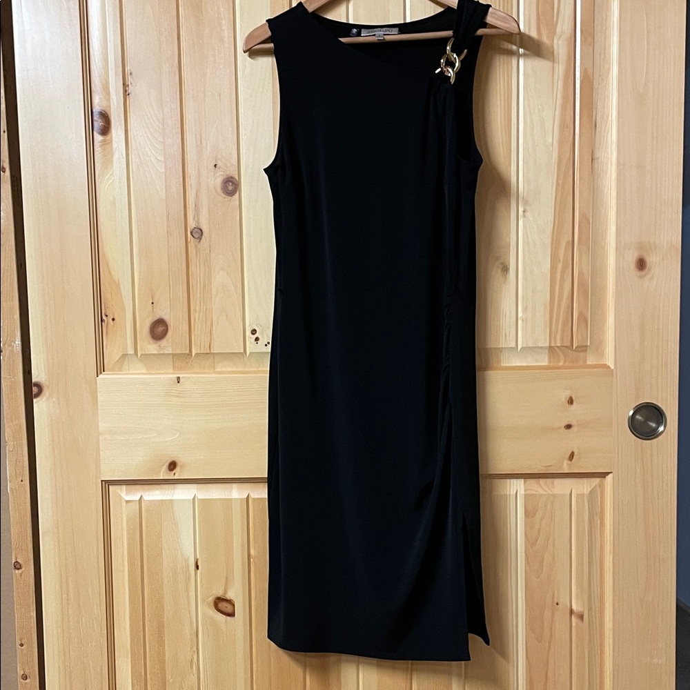 Jennifer Lopez Black Midi Dress with Gold Accent